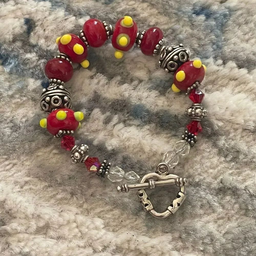 Red lampwork bead bracelet